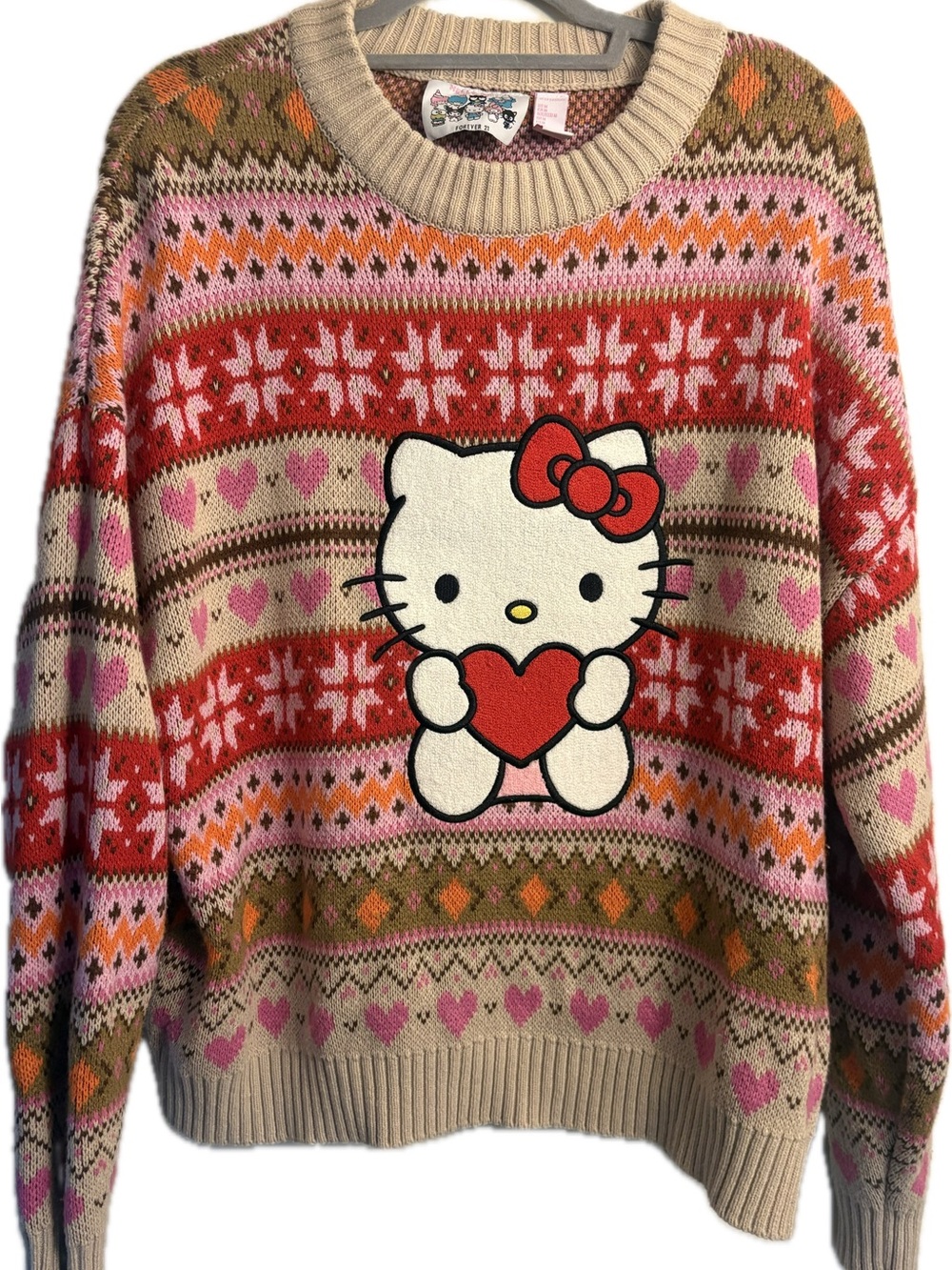 Hello Kitty Forever 21 Fair Isle Heart Sweater Size XL